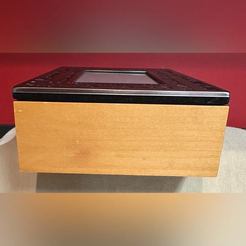 Mother’s Wooden Jewelry Box with Metal Photo Frame Lid